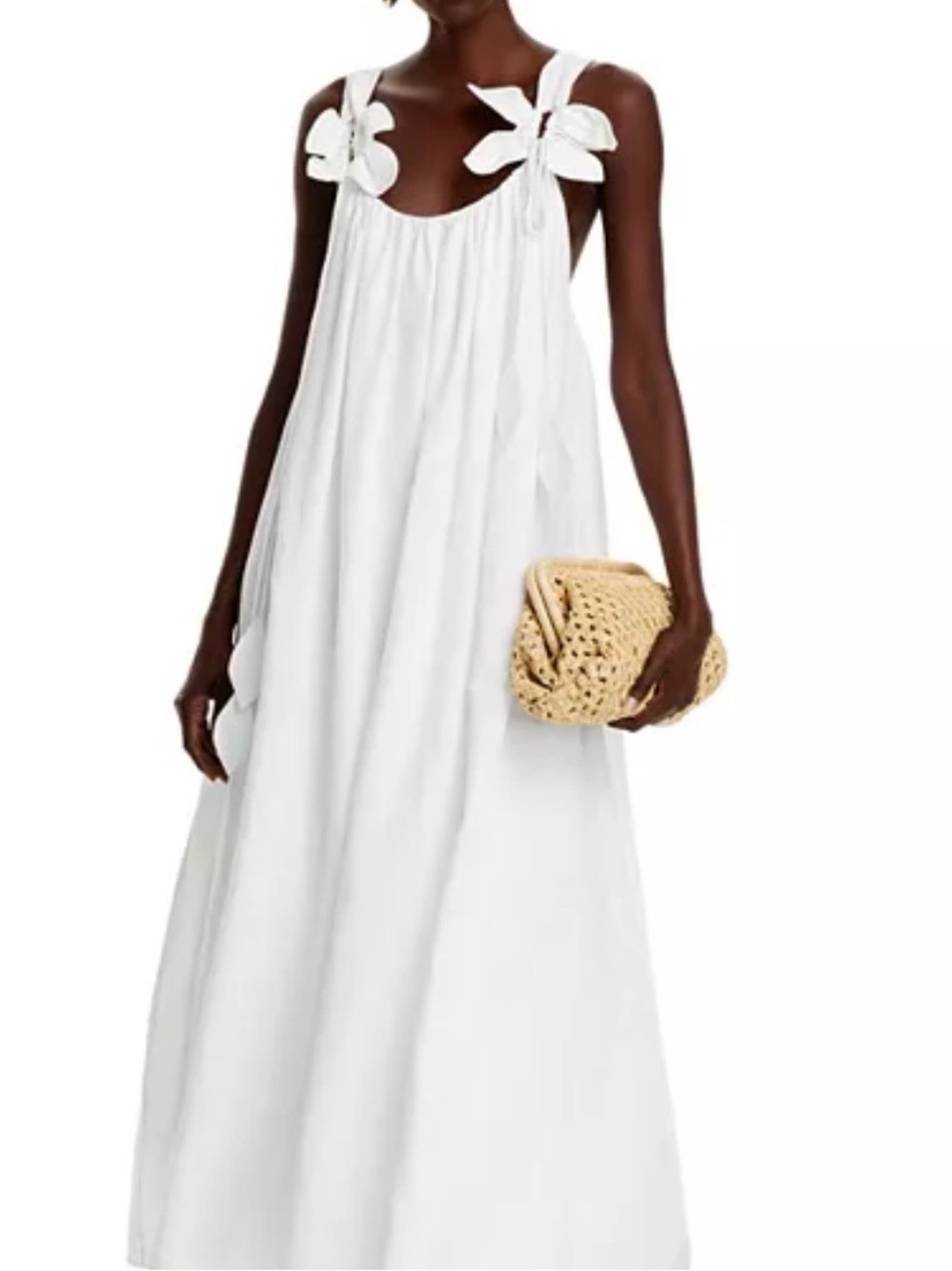 Farm Rio White Gathered Linen Blend Maxi Dress XXS